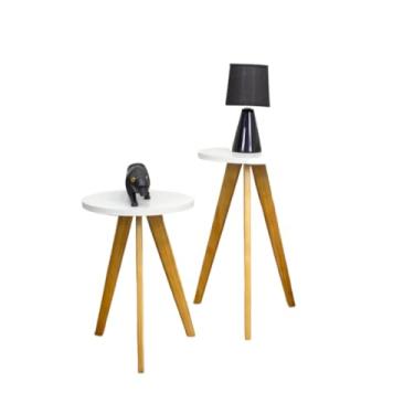 Imagem de Kit 3 Mesinhas Lateral Redonda, Sala, Pé Palito Retro, Mesa de Cabeceira, Centro e Canto(Conjunto 2 Mesas)