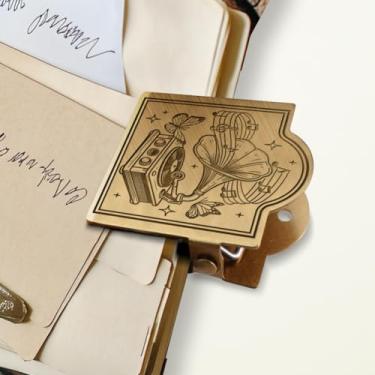 Imagem de ANATTASOUL Clipe de diário vintage gramofone de metal para viagem, clipe decorativo de latão resistente, suporte de página para livro, papel, marcador de página