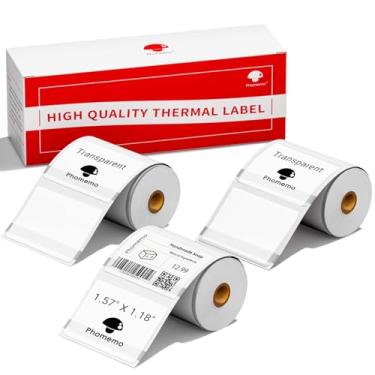 Imagem de Phomemo 3 rolos transparentes 1 1/5.1 cm x 1 1/20.3 cm (40 mm x 30 mm) Etiqueta autoadesiva multiuso para Phomemo M110/M220/M221/M250/M260/M150/M1000, 230 etiquetas/rolo, preto sobre transparente