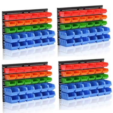 Imagem de RIVTUN Caixotes de armazenamento montados na parede peças rack 4 cores garagem plástico loja organizador de ferramentas, rack de garagem de plástico ABS, armazenamento de parafuso 120 caixas