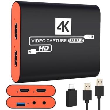 Imagem de Placa de captura HDMI USB3.0 com passagem de 4K,1080P 60FPS Áudio e Vídeo USB-C para captura no Windows/Mac, transmissão ao vivo e gravação de jogos no para Switch, PS5/PS4, Xbox, DSLR
