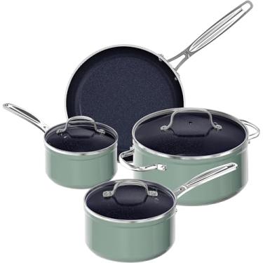 Imagem de Nuwave 7pc Cookware Set Healthy Duralon Blue Ceramic Nonstick Coated, Diamond Infused Scratch-Resistant, PFAS Free, Oven Safe, Induction Ready & Evenly Heats, Tempered Glass Lids & Stay-Cool Handle