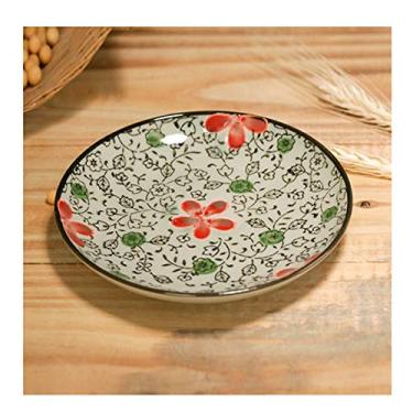 Imagem de Prato de serviço com motivos florais de cerâmica, sobremesa redonda, lanches, prato de feijão, prato esmaltado perfeito para casa e catering de luxo. Pratos (Cor: D, Tamanho: 4 unidades)