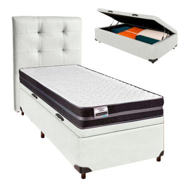Imagem de Cama Box Bau + Colchão Solteiro Molas Ultralastic Bogota Inducol + Cabeceira Estofada