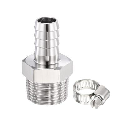 Imagem de HARFINGTON 1 peça de 3/10.2 cm a 1/5.1 cm NPT macho 304 de aço inoxidável com 1 braçadeira de aço inoxidável, emendador de metal para impressão 3D, compressor de ar, máquina CNC, matrizes