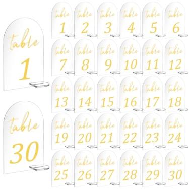Imagem de Molain 30 peças de números de mesa de acrílico 1-30, placas de mesa impressas em ouro para recepção de casamento, placa numérica de arco transparente, decoração de peça central para eventos, festas