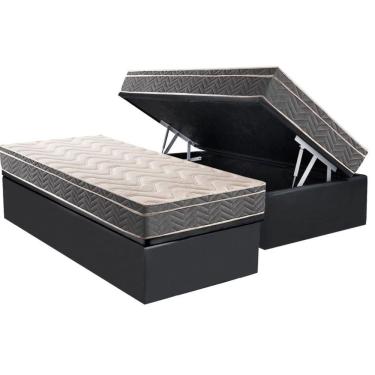 Imagem de Cama Box Baú Solteiro: Colchão Espuma D45 Paropas Conforto Mega Firme + Base Crc Suede Gray (88x188)