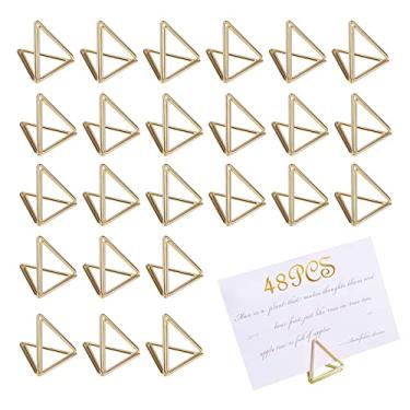Imagem de Generic 48 porta-cartões mini triangulares para fotos, metal dourado, porta-números de mesa, adequados para casamentos, festas, restaurantes, aniversários