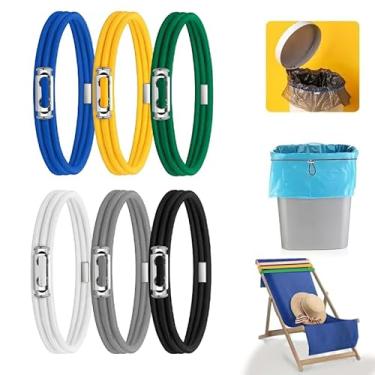 Imagem de Faixas de borracha ajustáveis para lixeira grande, serve para latas de lixo de 8 a 80 litros, faixas multifuncionais para tapete de ioga, alça de toalha de mesa, 6 cores