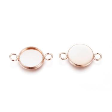 Imagem de 10 peças de configurações de conector de cabochão redondo plano, 201 copos de bisel de borda lisa de aço inoxidável para colar de pulseira faça você mesmo, bandeja: 10 mm, 12 x 19 x 2 mm, orifício: 2