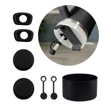 Imagem de Kit de tampas de palha, tampas à prova de poeira e derramamento para acessórios Stanley Cup 30/1,134 g, acessórios reutilizáveis para garrafa de água com capa inferior de bota de silicone - preto