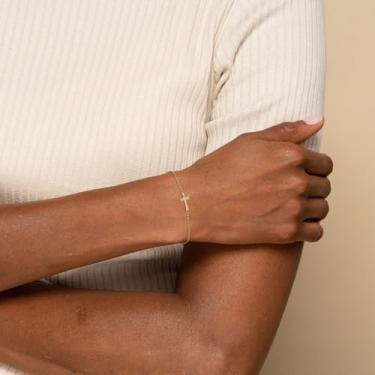 Imagem de Pulseira feminina banhada a ouro delicada cruz charmosa joia simples artesanal minimalista para ela