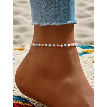 Imagem de Tornozeleiras de contas de cristal, corrente banhada a ouro, multicolorida, com contas, boho, chique, verão, férias, praia, tornozeleira, vintage, pulseira de tornozelo na perna, joias havaianas