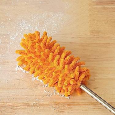 Imagem de Espanador de microfibra para limpeza, espanadores laváveis à mão, haste extensível, suprimentos de limpeza removíveis para escritório, carro, janela, móveis, ventilador de teto (laranja)