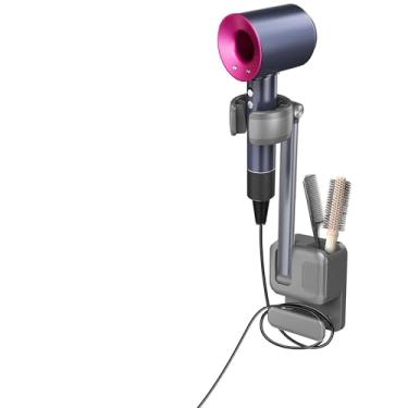 Imagem de Suporte para secador de cabelo, mãos livres, suporte para secador de cabelo, montado na parede, para secadores de cabelo leves (menos de 5 kg) sentado sob secador de cabelo, suporte cinza