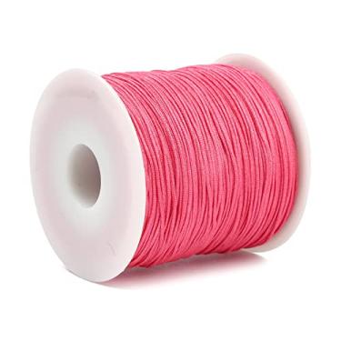 Imagem de 100 jardas 0,8 mm cordão de contas de nylon chinês cordão de macramê rabo de rattail fio de contas para fazer joias, pulseiras da amizade, suprimentos de artesanato DIY (rosa escuro)