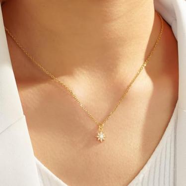 Imagem de Colar feminino banhado a ouro 14 K – Colar delicado com pingente de girassol/sol/flor, hipoalergênico que não mancha, presente de aniversário de Natal personalizado, joias modernas, 15.7+2", Latão