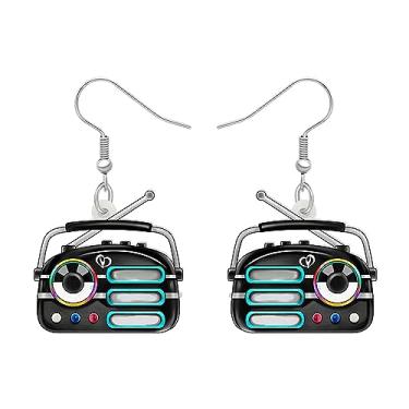 Imagem de Brincos de rádio vintage de acrílico dos anos 80 e 90, joias retrô para mulheres, acessórios nostálgicos, presentes, berloques, Medium, Acrílico, Sem pedra preciosa