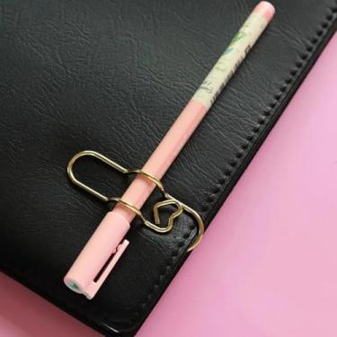 Imagem de Conjunto de 10 peças de porta-canetas de metal dourado e lindos suportes de papel em forma de coração, adequado para cadernos, papel, fotos, materiais de escritório, viajantes, acessórios de notebook