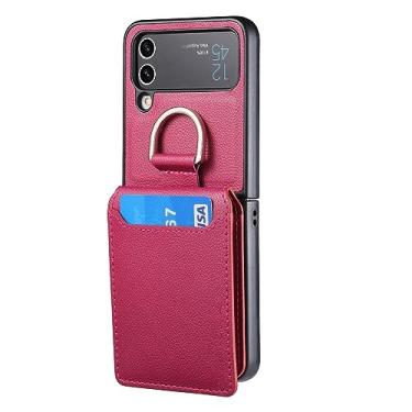 Imagem de Adequado para Samsung ZFlip5 Lychee padrão dedo anel carteira caso inserir titular do cartão hardware fivela caso do telefone, T5, Para Samsung Z Flip 4