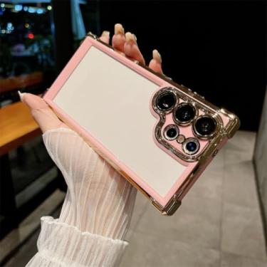 Imagem de Capa com suporte de anel brilhante para Samsung Galaxy S24 Ultra e S23 Plus, com suporte e contraste de cores em degradê (para Samsung S24Ultra/PinkDK)