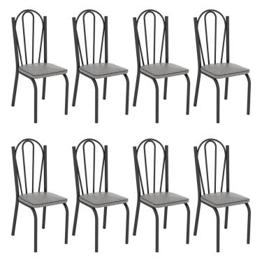 Imagem de Kit 8 Cadeiras De Cozinha Alabama Estampado Platina Pés De Ferro Preto