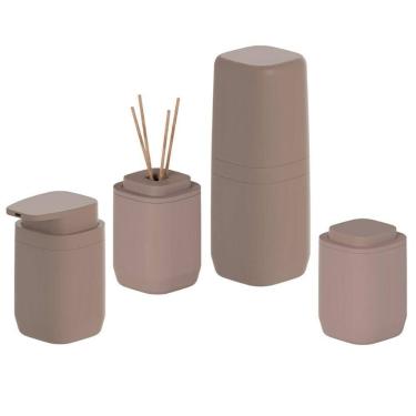 Imagem de Kit Acessorios Porta Escova Sabonete Algodão Difusor Marrom