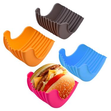 Imagem de Heran Suporte retrátil para hambúrguer, caixa de fixação de hambúrguer de silicone com design em forma de U, expansível e reutilizável para hambúrguer para casa, escritório, uso externo (várias cores)