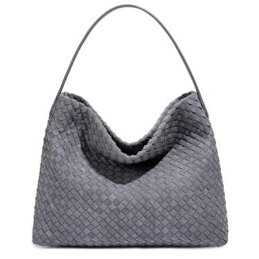 Imagem de Rejolly Bolsa feminina de camurça Hobo de tecido, bolsa de ombro despojada, bolsa tiracolo de designer, Camurça cinza
