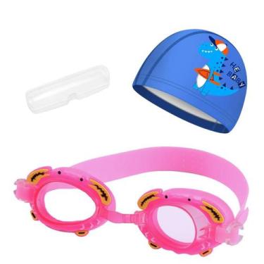 Imagem de Kit touca e óculos de natação infantil piscina com desenhos divertidos