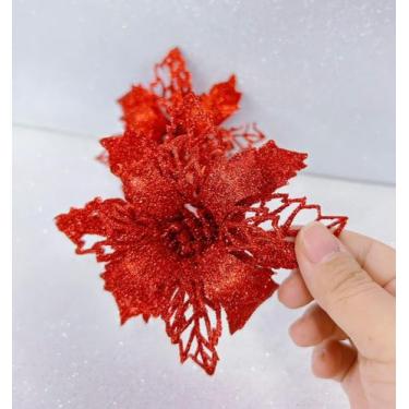 Imagem de 2 pçs Flor Artificial Grampo (10cm) Para Árvore De Natal Glitter Decor