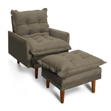 Imagem de Poltrona Reclinável com Puff Classic Veludo Castanho