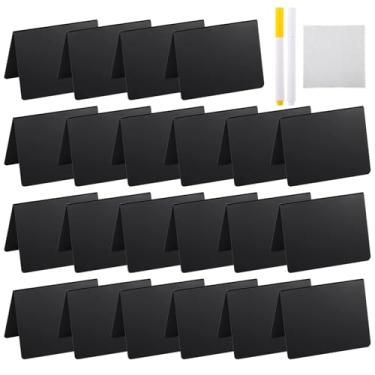 Imagem de Conjunto de mini quadro-negro de 24 peças com molduras de acrílico, inclui marcadores e pano, reutilizável para etiquetas de alimentos e marcadores de mesa para eventos