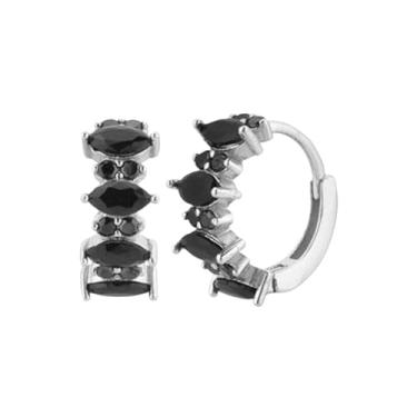 Imagem de 2 brincos de argola pretos mínimos para mulheres, zircônia de cristal, pequeno e fino, cartilagem tragus - brincos chiques, acessório de moda para o estilo diário feminino