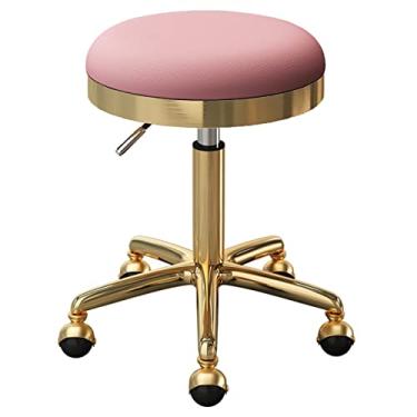 Imagem de Cadeira giratória com rodinhas assento redondo salão de beleza escritório bar bancos com 5 garras e rodas terra, ajustável 47-64 cm (cor: cinza claro) (preto) (rosa)