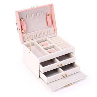Imagem de Organizador de caixa de joias com pequena caixa de joias de viagem, colares, brincos, anéis, estojo, abertura de botão, embalagem de presente