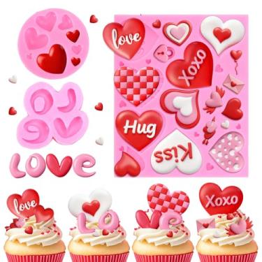 Imagem de FYSUIMU Moldes de fondant de Dia dos Namorados Amor em forma de coração molde de silicone de tamanho misto para fazer à mão, faça você mesmo, doces, chocolate, cubos de gelo, biscoitos, suprimentos de