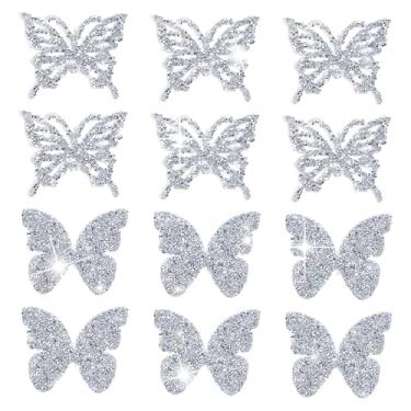 Imagem de letsinstyle 12 adesivos de strass de borboleta, 2 estilos de adesivos decorativos de borboleta, remendo de decoração de roupas para vestido saia jeans jaqueta calça