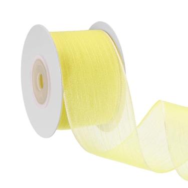 Imagem de PATIKIL Fita metálica de 4 cm, fita transparente com fio de Natal, rolo ondulado metálico para laços, grinaldas, festas, decoração de casa, artesanato, árvore de Natal, 10 jardas (amarelo claro)