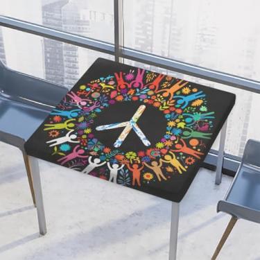 Imagem de hongjinglin Toalha de mesa quadrada para uso ao ar livre com borda elástica ajustada toalha de mesa colorida com design de autismo para decoração de cozinha para mesas de 86 x 86 cm