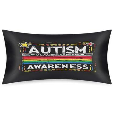 Imagem de Fronha King Size de cetim de seda para cabelo e pele, capa de almofada macia com palavras refrescantes, design de autismo, capas de travesseiro com fecho de envelope para dormir, mulheres, homens