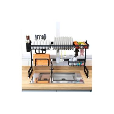 Imagem de Escorredor de Louça Suspenso Sobre Pia, Aço Inoxidável,Resistente à Corrosão, com Suporte para Copos Talheres Detergente, Organização Completa Pias Apartamentos Organização ARMÁRIOS