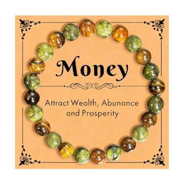 Imagem de Embtrem Pulseiras de dinheiro para mulheres e homens, pedra natural, contas de jade, olho de tigre, joia de cristal da sorte, cordão elástico ajustável, pulseira Feng Shui, presentes de boa sorte para