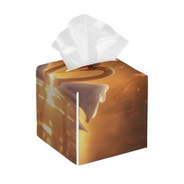 Imagem de Capa quadrada de couro para caixa de lenços de papel, organizador de papel facial à prova d'água com cinto inferior, estojo de lenços para mesa, banheiro, escritório, mesa, carro, decorativo