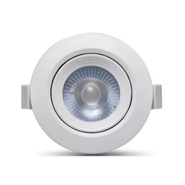 Imagem de Luminária Spot LED Redondo Embutir 3W, Branco Frio 3000K, Bivolt, Direcionável 120º, Plástico Branco, 7,5cm
