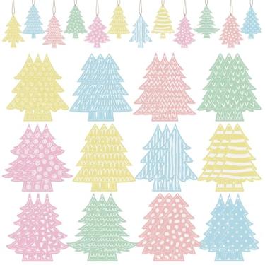 Imagem de Cinrobiye Kit de enfeites de árvore de Natal, 36 peças, decoração de Natal rosa colorido, recortes de decoração de casa de fazenda com corda para lareiras domésticas, suprimentos de festa de Natal de