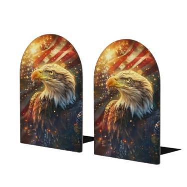 Imagem de Águia bandeira americana galáxia grande suportes de livros de madeira decorativo antiderrapante resistente terminais de livro para mesa de escritório em casa biblioteca de estudo escolar divisórias de