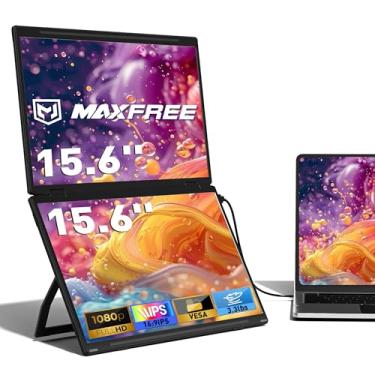 Imagem de Maxfree Extensor de tela de laptop, monitor duplo portátil FHD de 15,6 polegadas 1080p com DP/Thunderbolt USB Tipo-C HDMI, monitor duplo portátil dobrável Plug & Play para laptop/PC/Windows/Mac (chips
