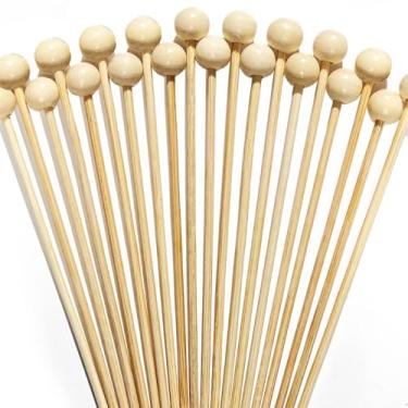 Imagem de Palitos de coquetel, 200 peças palitos de bola de madeira para aperitivos, palitos de bambu decorativos de 12 cm de comprimento, espetos de coquetel para sanduíche, palitos de comida de festa de