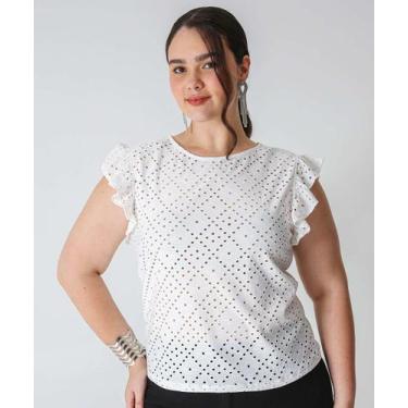Imagem de Blusa Plus Size Feminina Laise Babado Marisa-71164, Off white, G1